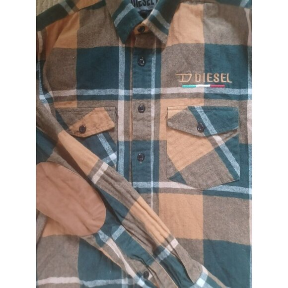 RARE Diesel Shirt Flannel Elbow Patches Embroidered M - Picture 2 of 5